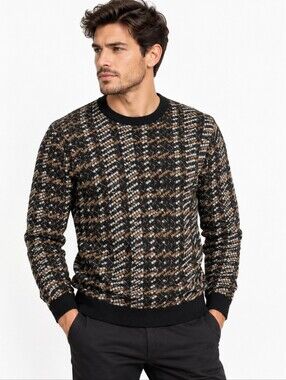 Anthony Morato Men's Jacquard Striped Wool Blend Sweater Crew Neck Size L